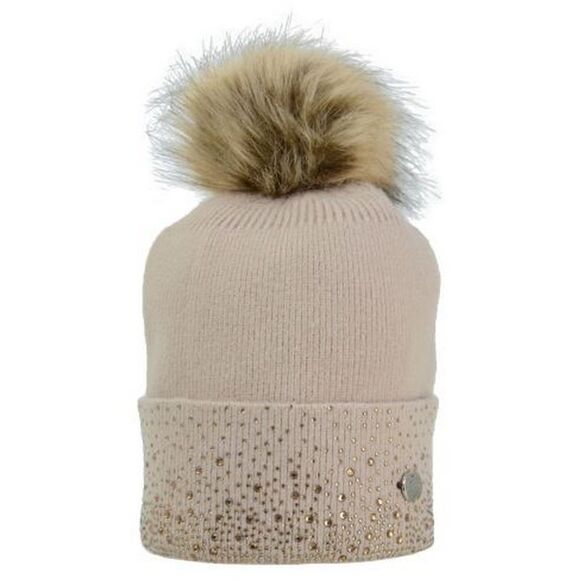 HyFASHION Womens/Ladies Alaska Diamante Bobble Hat / Beige/Gold - Picture 2 of 3